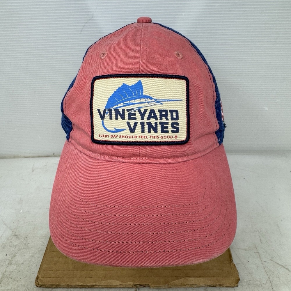 Vineyard Vines Hat Cap Mesh Back Strapback Trucker Hat w/ Swordfish Patch USA